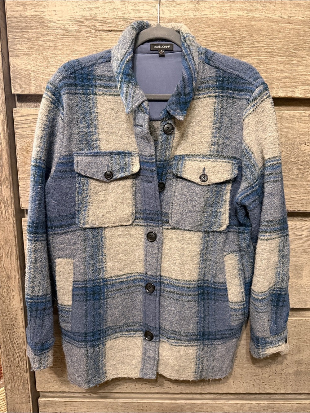 Dear John Blue and Gray Plaid Lightweight Shacket